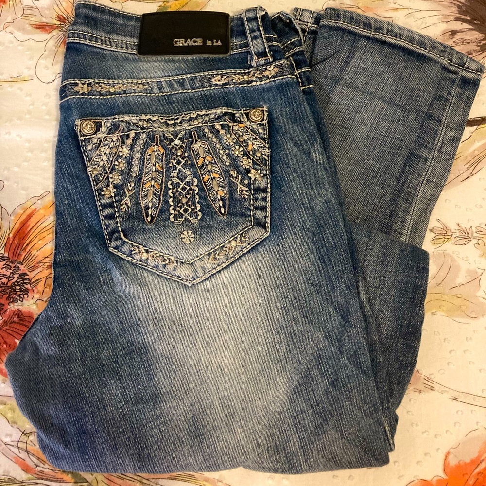 Grace in L.A. Skinny Feather Sparkle Jeans